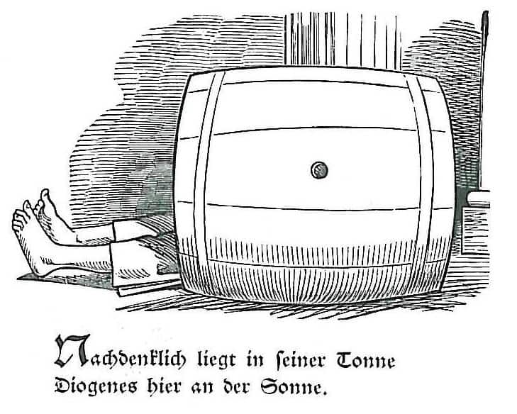 Diogenes in der Tonne / Illustration Wilhelm Busch "Die bösen Buben von Korinth"